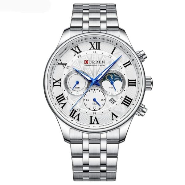 Curren 8427 Stainless Steel Men's Wrist Watch-Water resistant, Moon phase